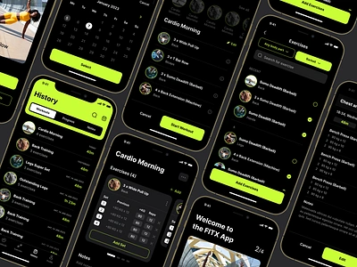 Workout Tracker - Mobile Application - Design Concept app apple dark giomak gym gymapp ios iphone mobile mobileapp mobileui mobileux mockup tracker trainingapp ui userinterface ux workout workoutapp