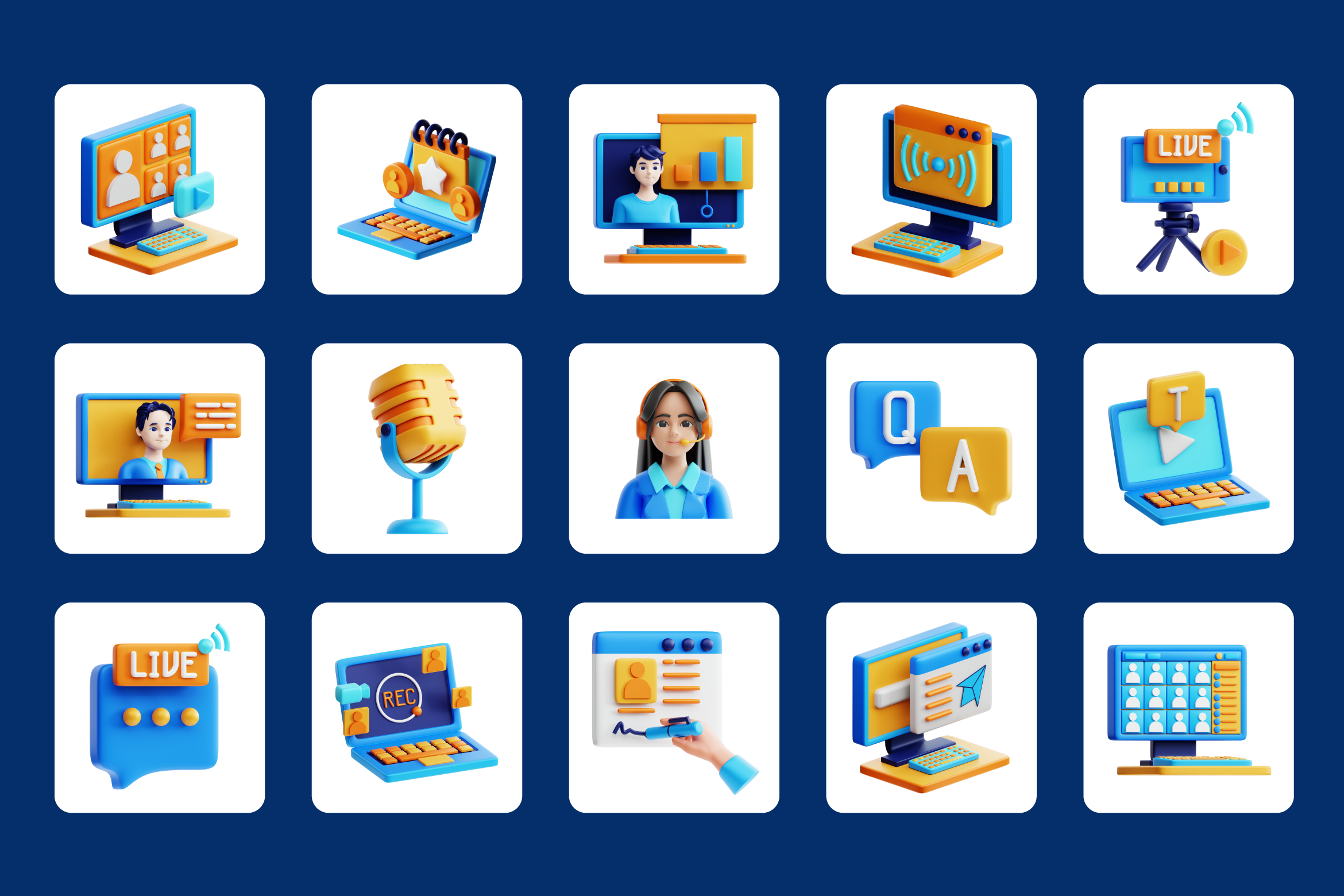 3D Webinar Icon Set