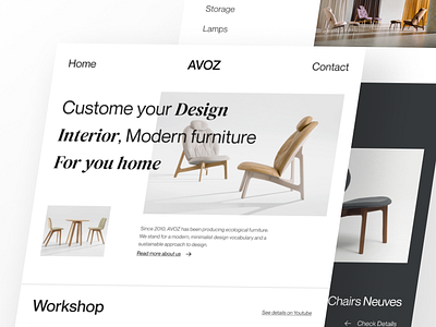 AVOZ - Interior Modern Furniture Landing Page Website animasi design animation graphic design kretya landing page furniture motion design motion graphics odama ui furniture ui minimalist waffle web furniture