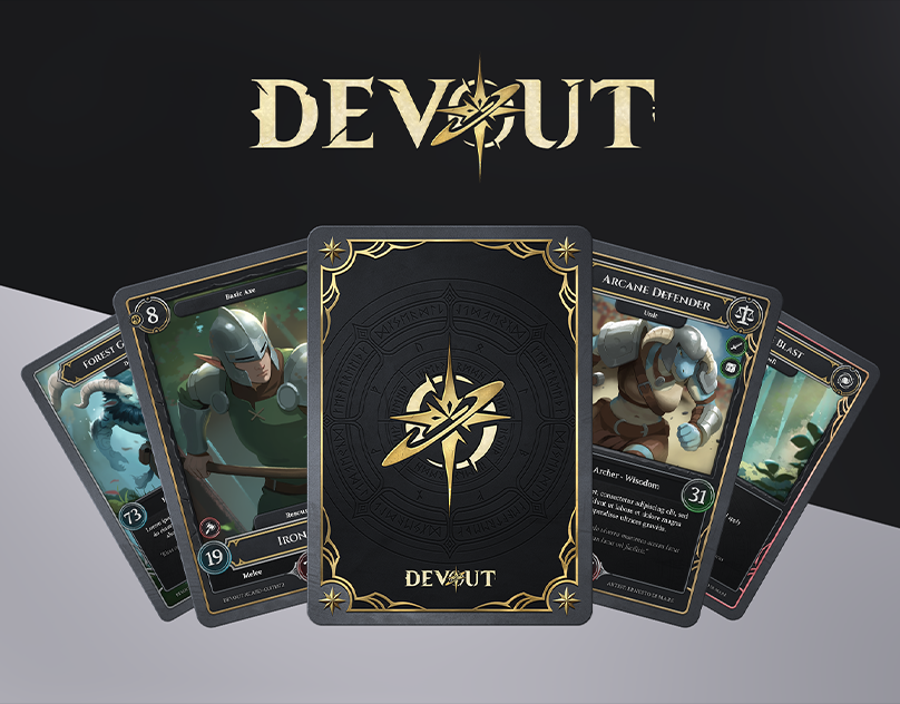 Devout – Brand Identity & Game Branding board game card back card design card frame card game card template ccg collectible card game dark fantasy digital art fantasy art fantasy ui game assets game design game ui illustration rpg tcg trading card game ui design