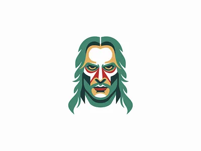 Warrior Logo branding character colorful design emblem face icon identity illustration logo long hair man mane mark mascot portrait symbol symmetry vector warrior