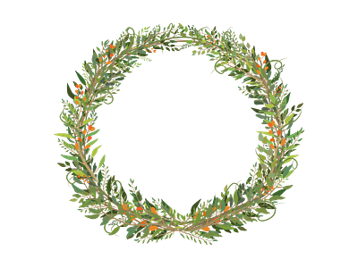 Wreath of leaves adobe illustrator beautiful cute design flower wreath flowers graphic design green green wreath illustration postcard present spring spring wreath typography vector wreath wreath of leaves wreath with berries yellow berries