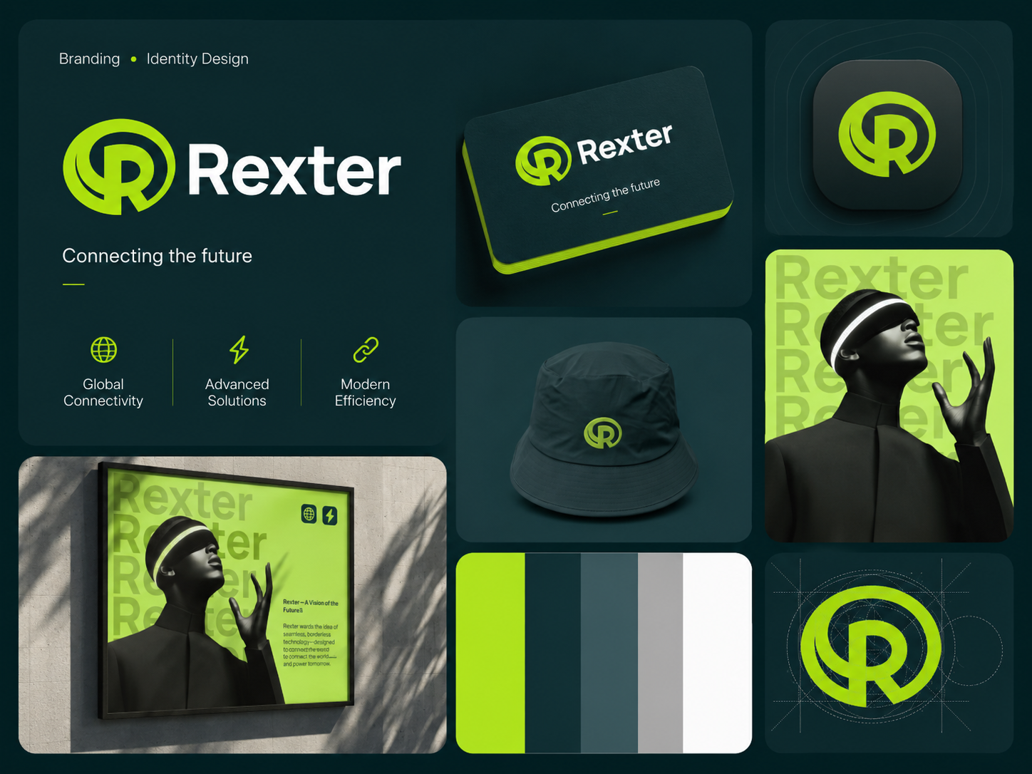 Rexter — Connecting the Future 3d logo app logo bold design brand design branding branding identity company logo corporate branding creative logo design feminine framer lettermark marketing minimalist logo personal branding r logo saas tech logo typography ui