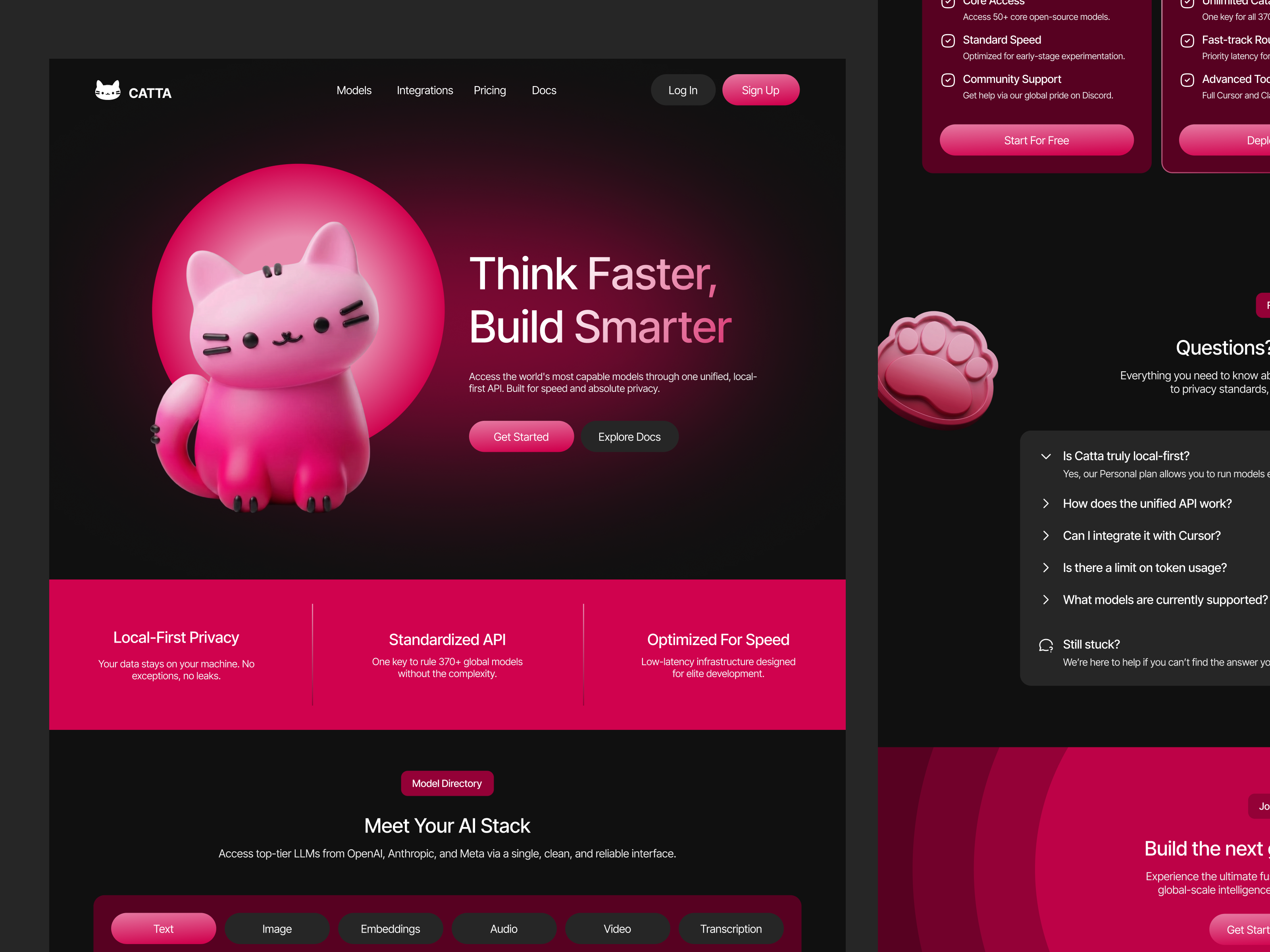 Catta - AI Model Platform Landing Page Design (Dark Theme) ai ai landing page ai model ai platform ai product ai website api dark mode dark theme dark ui developer tool illustration platform product website saas saas landing page saas website tech website ui ux website design