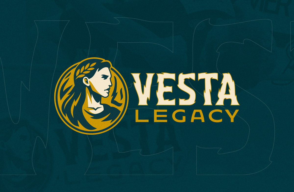 Vesta Legacy | Branding ancient rome athletics badge design bold brand identity branding logo design mascot design mascot logo roman goddess roman logo sports branding sports identity sports logo sports mascot student athlete vesta vesta logo visual identity wordmark