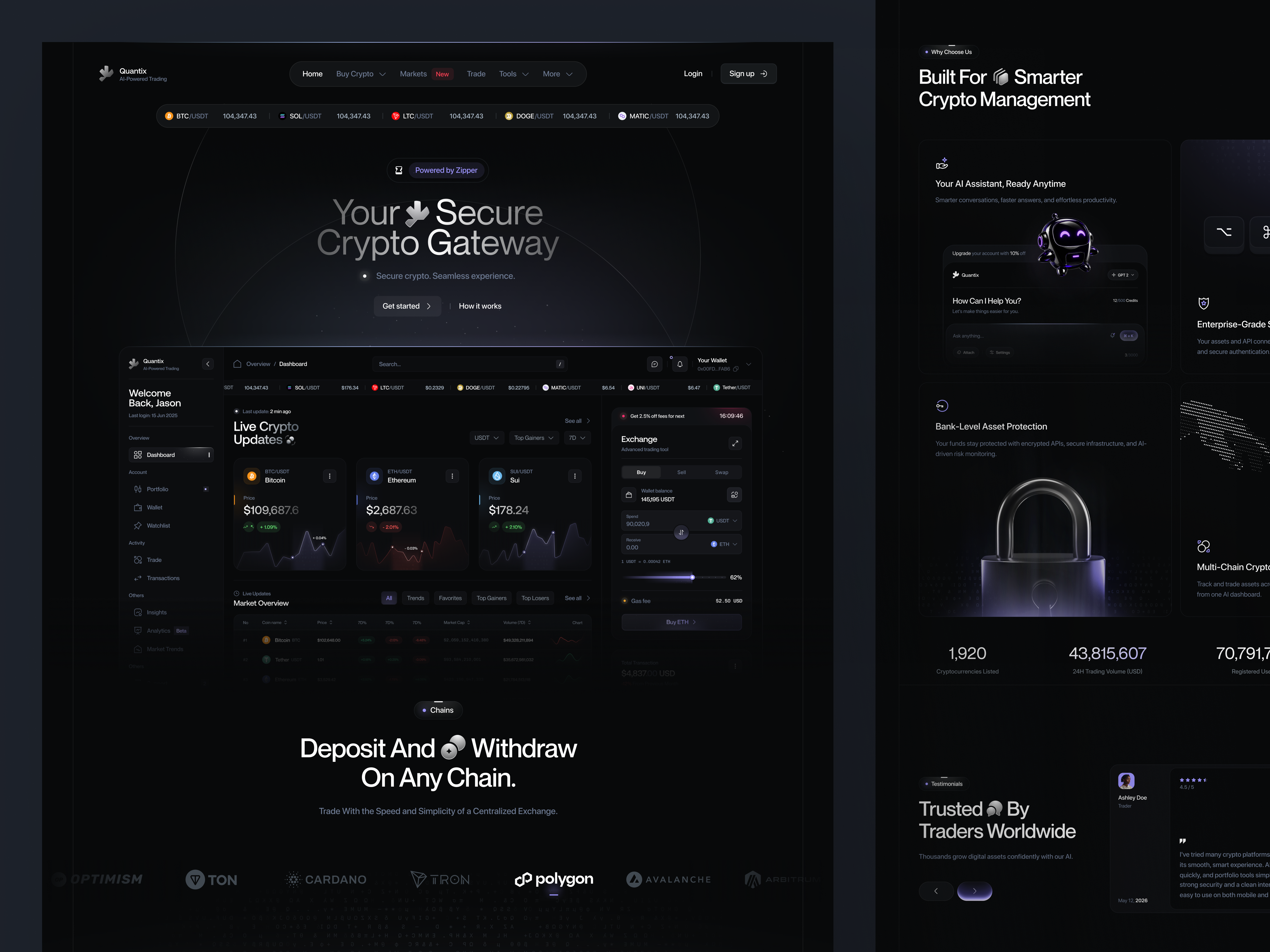 Quantix- Landing Page ai ai trading artificial intelligent bento crypto crypto currency dark dark mode download app futuristic interface landing trading trading dashboard ui ux web web design website