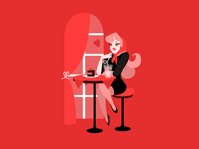 Sexy lady on valentine's day adobe illustrator art cafe charactedesign cute art design graphic design illustration lady love postcard red sexy valentines day vector woman