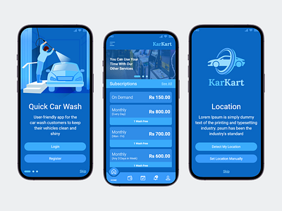 KarKart Quick Car Wash App app app design branding car wash design graphic design illustration logo mobile app motion graphics ui