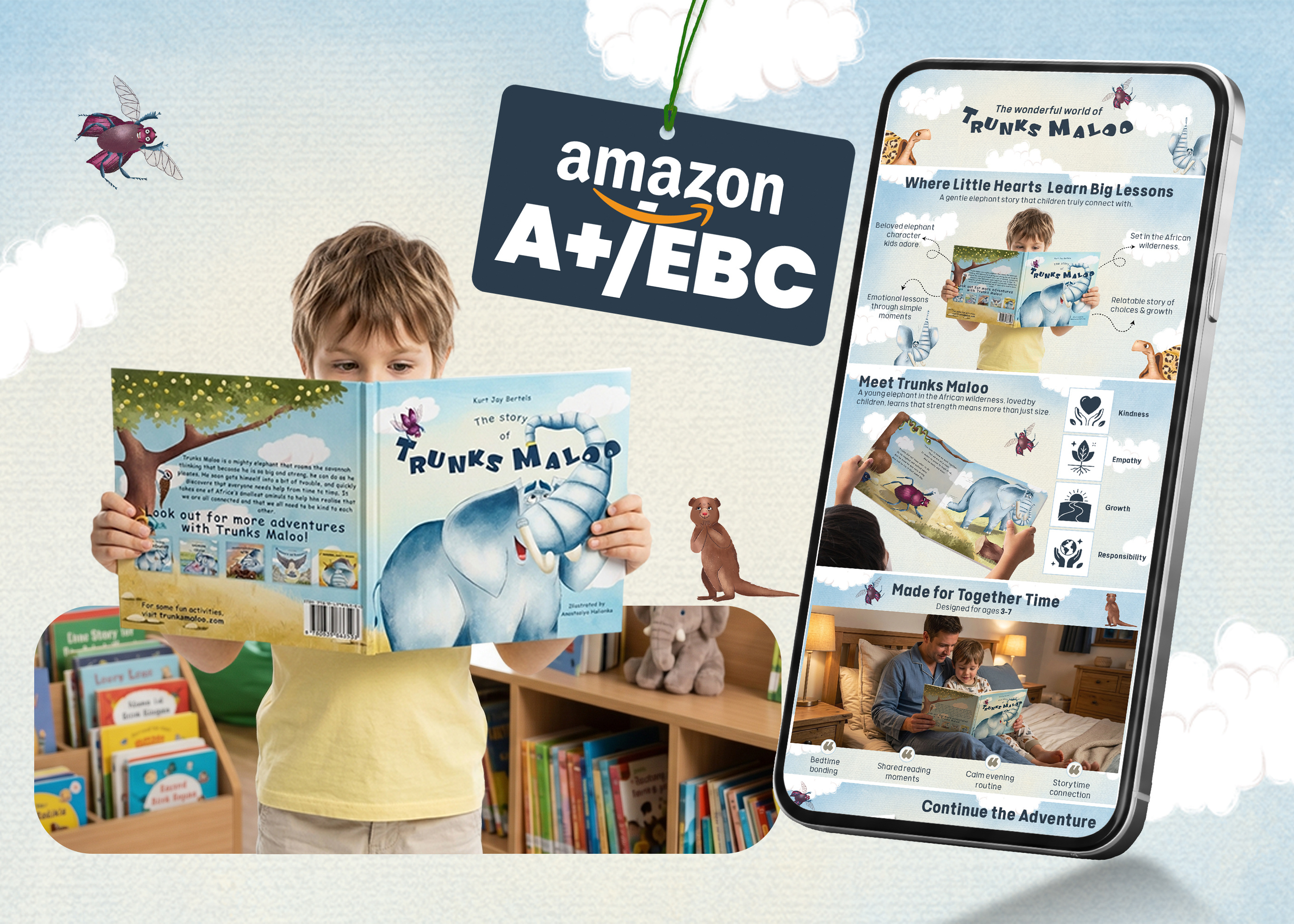 Amazon A+ Content Design | Children's Storybook Brand amazon amazon graphics amazon listing design amazon storefront book branding branding design graphic design photo manipulation product storytelling publishing design ui visual storytelling
