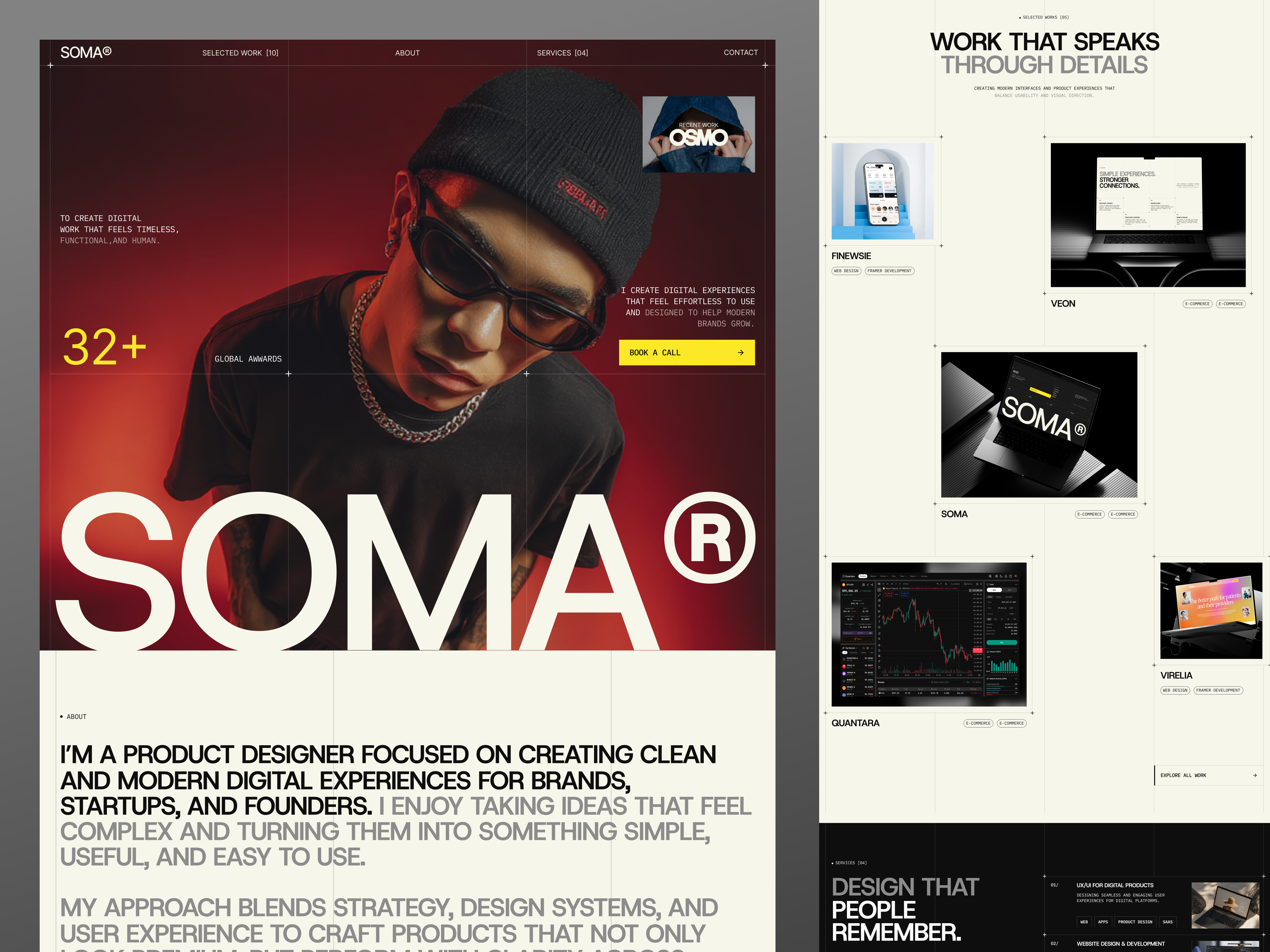 SOMA® - Creative Portfolio Website creative studio agency design framer interface modern personal portfolio product service ui ux web webflow website