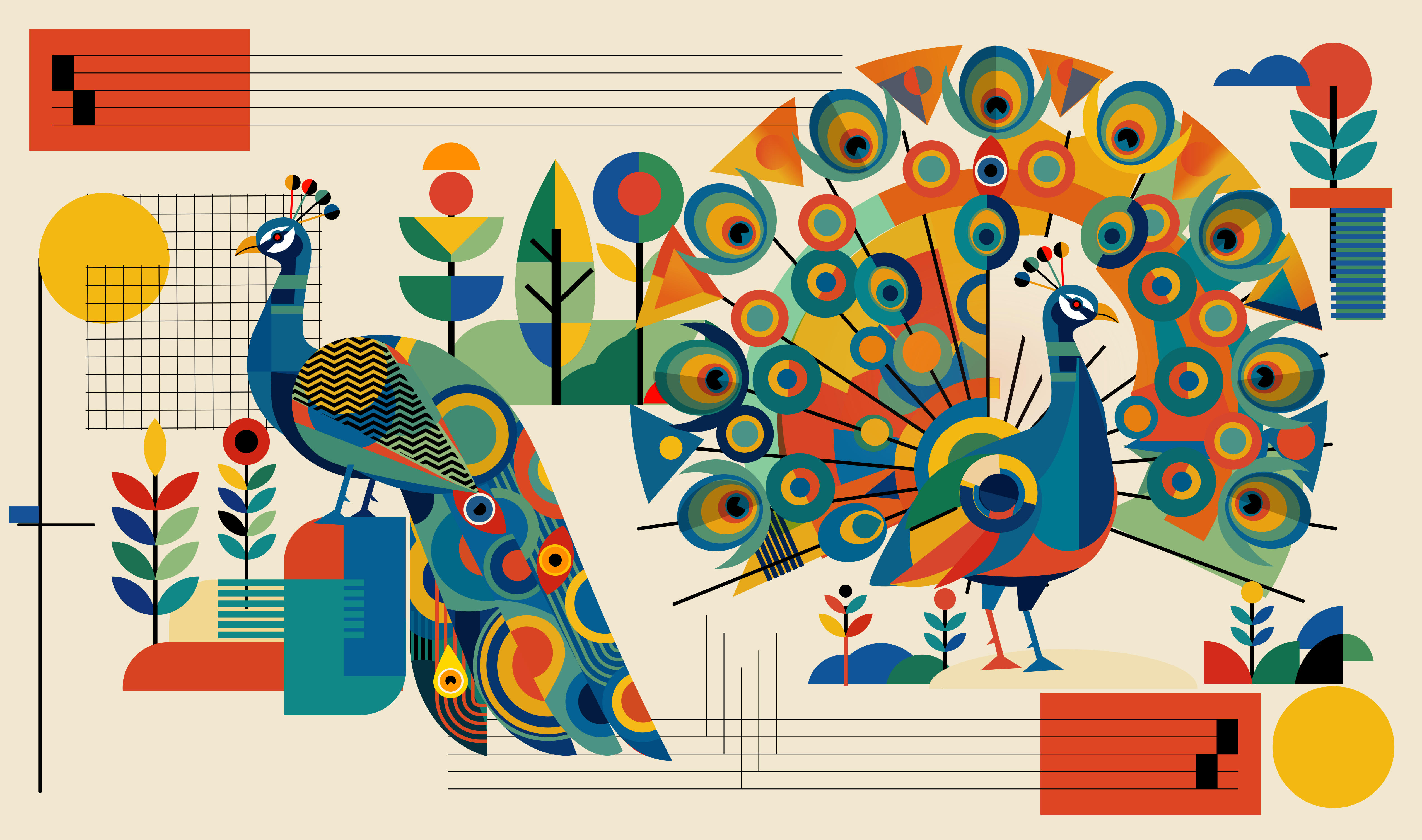 Peeeacocks in the Bauhaus styleee bauhaus illustration peacocks shunte88 style vector