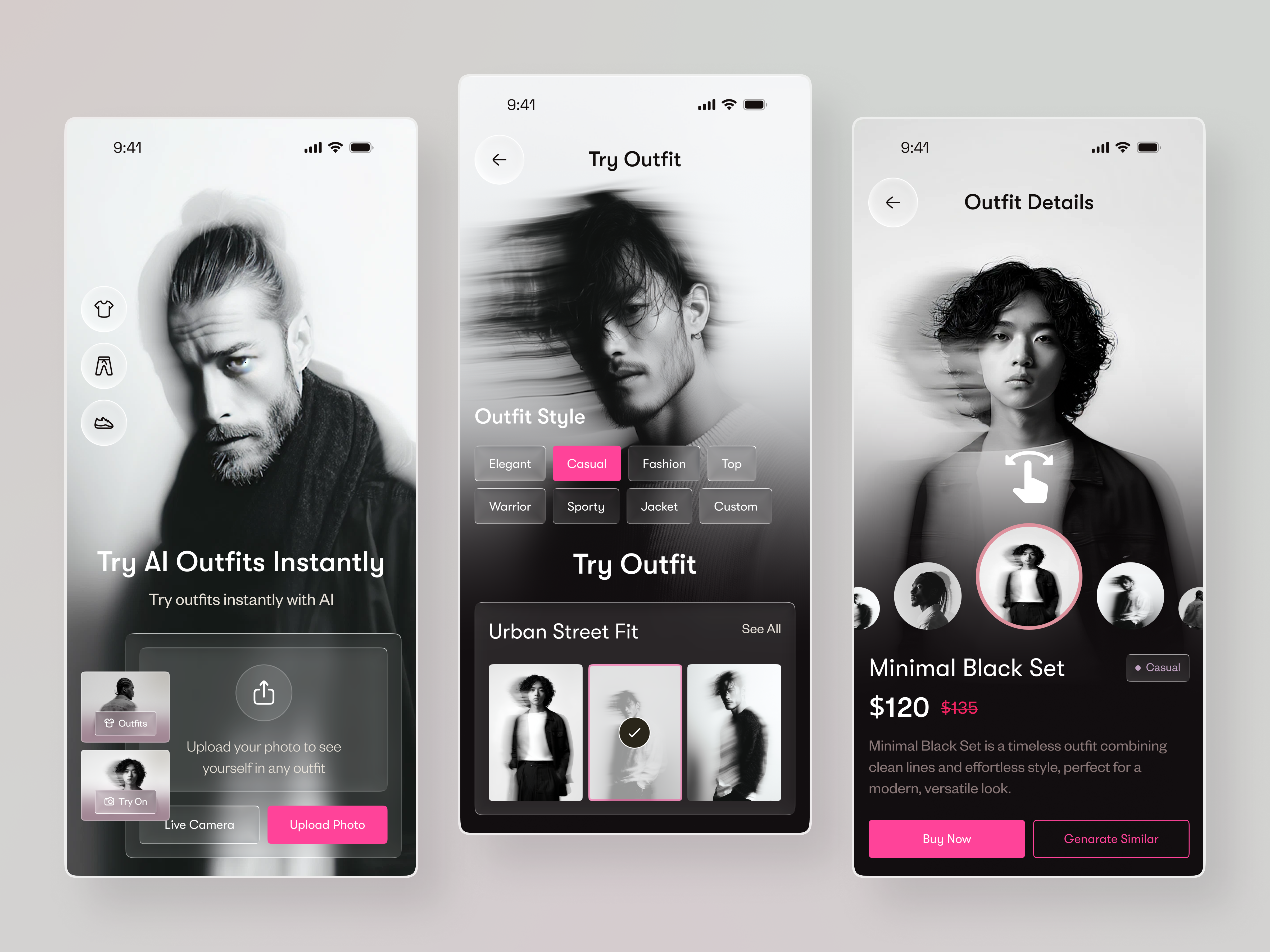 Try Before You Buy — AI Outfit UI ai app app design design fashion app fashion tech mobile mobile app mobile app design uiux virtual try on web app
