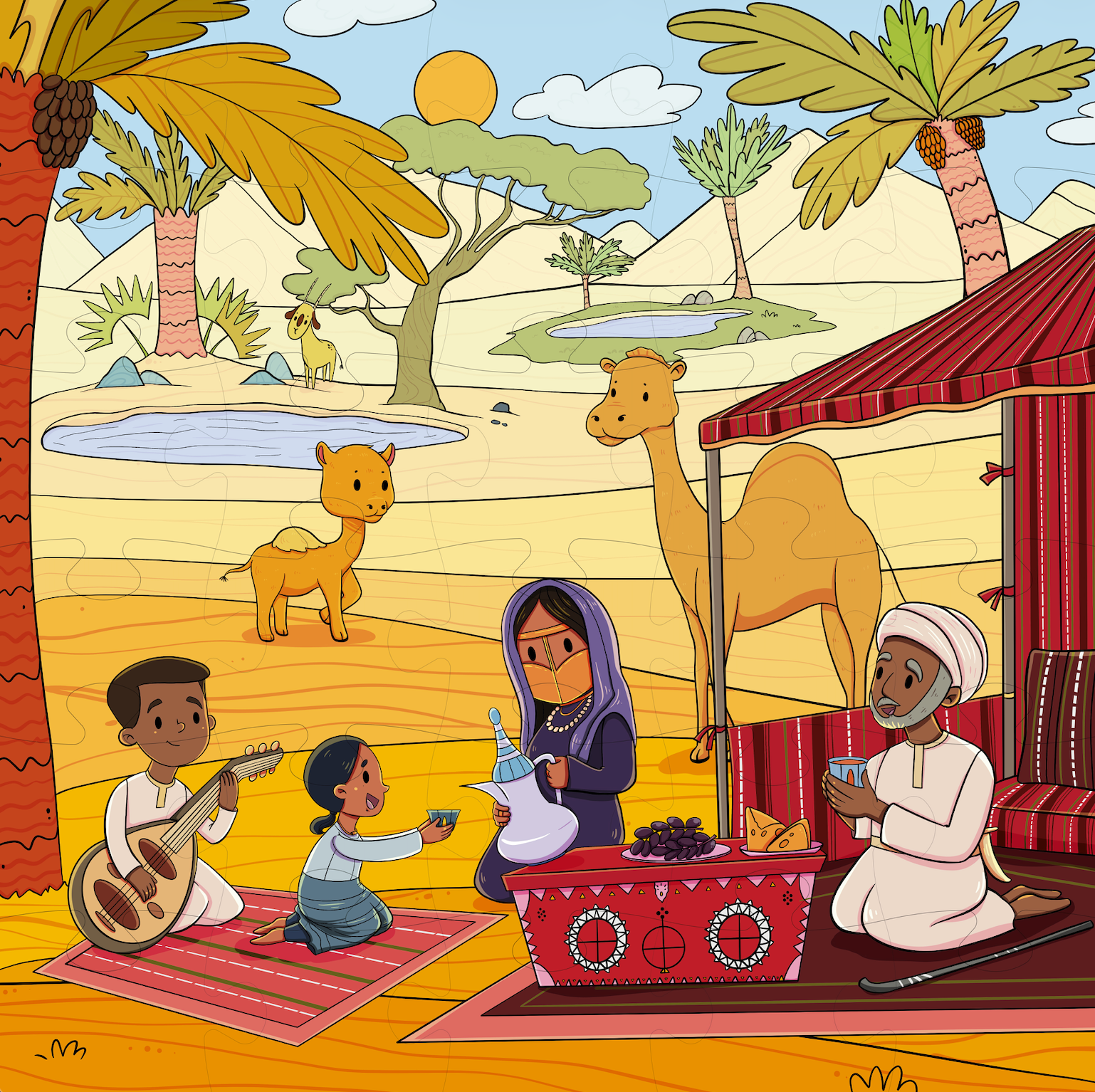 Puzzle illustration and design Arabic Desert for Baladi Baby board game children illustration ethnical illustration kid art puzzle raster illustration