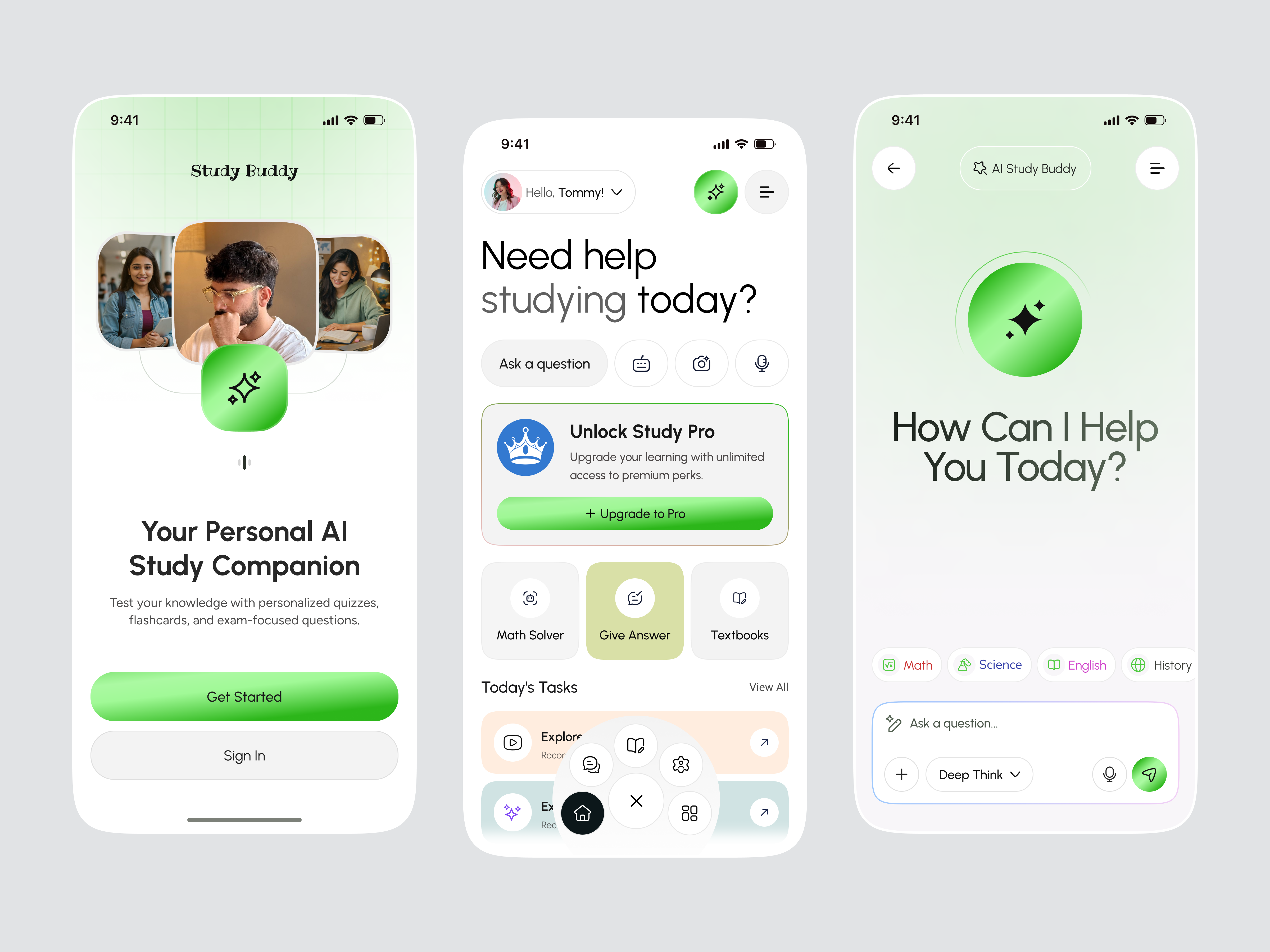 AI Study Buddy – Smart Learning & Homework Assistant App UI ai app ai tutor app redesign design edtech edtech app redesign education app home work helper interface ios app learning app minimal ui student app study app redesign study buddy ui web