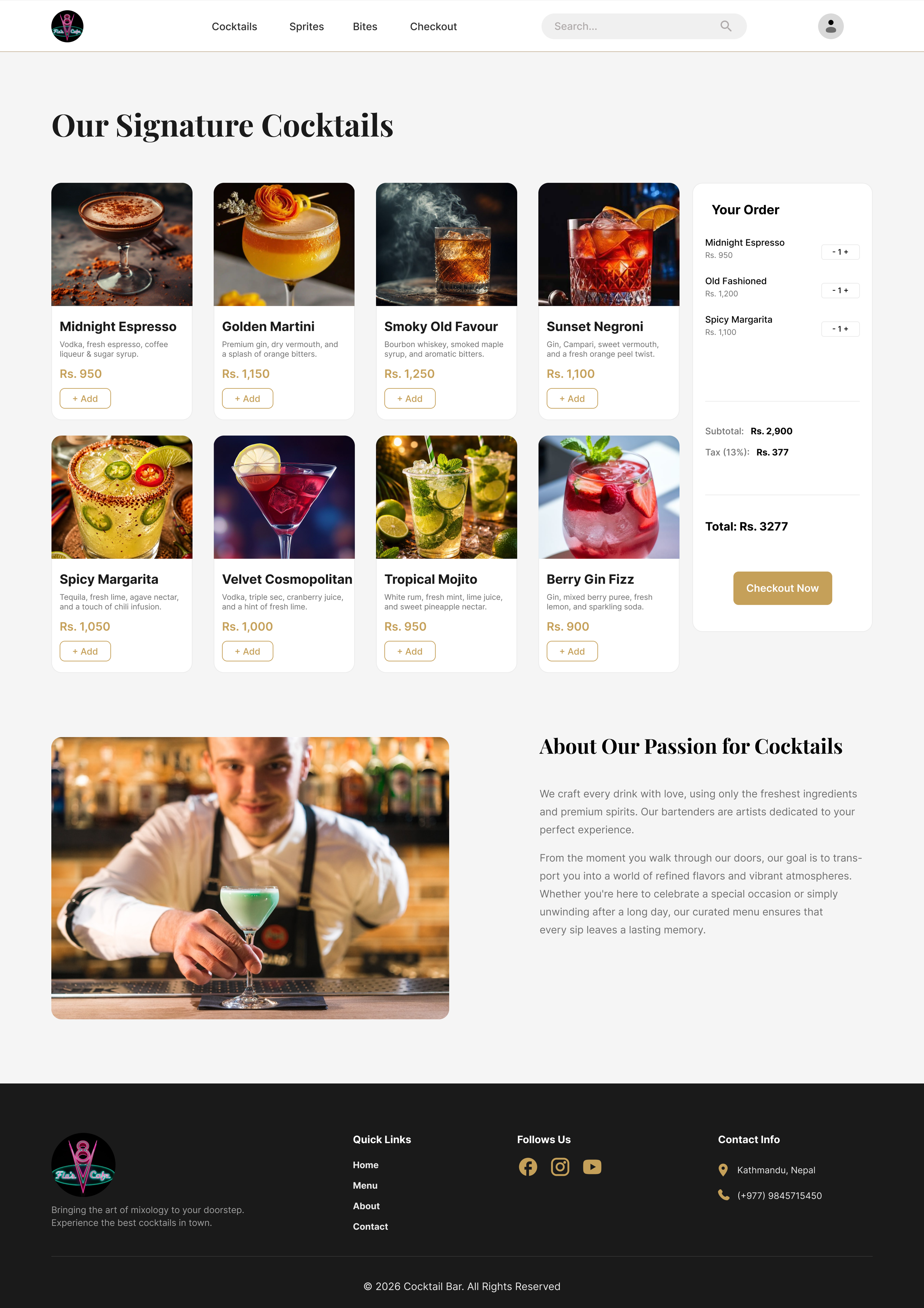 Daily UI 043 | Signature Cocktail Ordering UI clean design cocktail bar dailyui figma food ordering interaction design landing page minimalist modern ui ui ui design uiux user experienc ux design