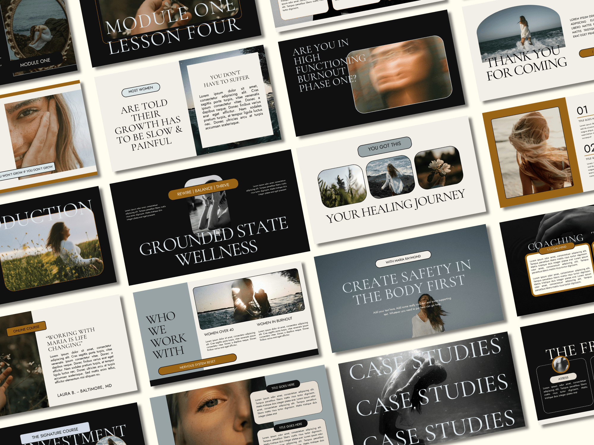 Canva Slide Deck - Dark + Moody Aesthetic for Health Coaches branding canva canva presentation canva slide deck graphic design health coach online courses