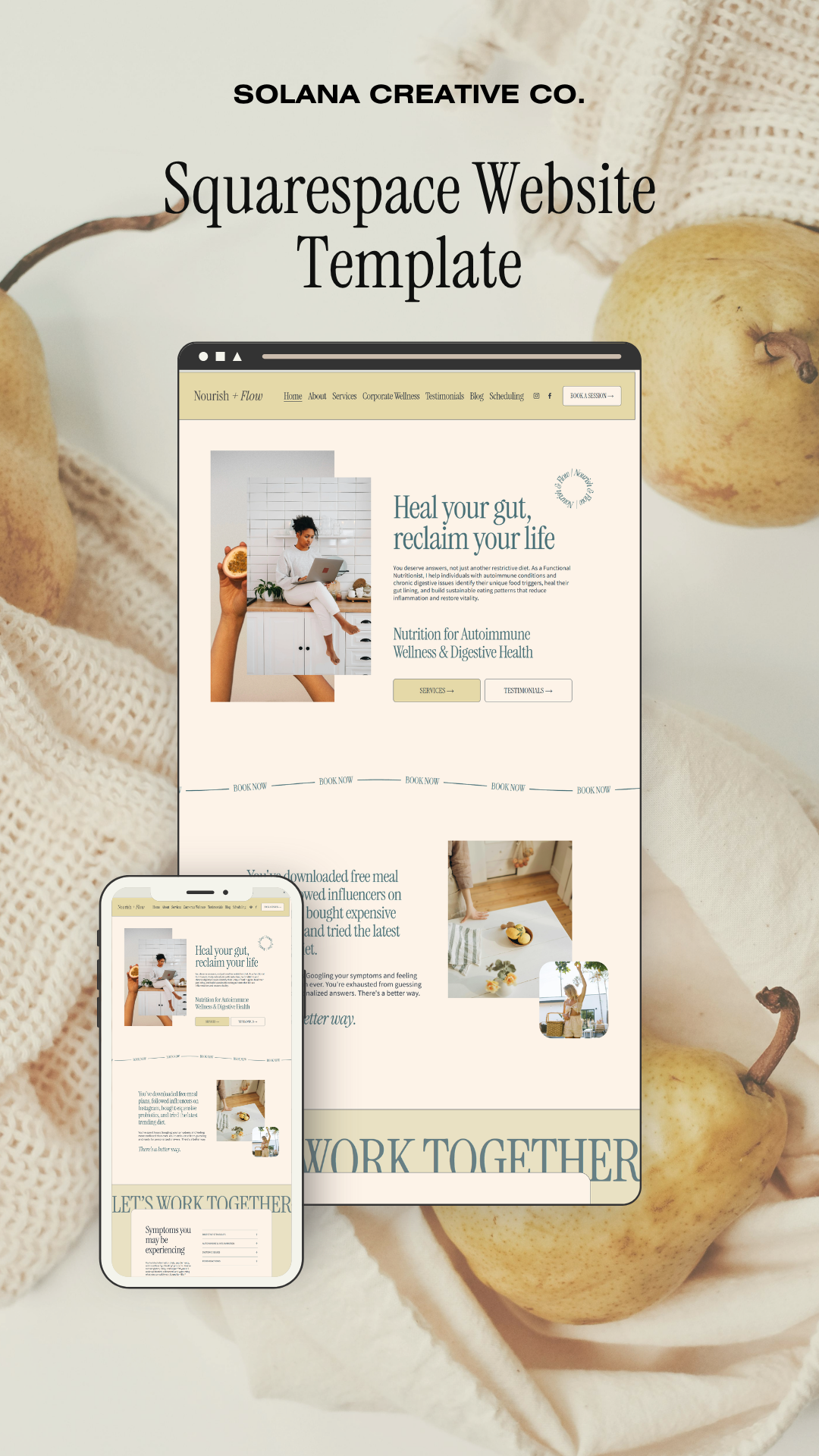 Squarespace Website Template for Nutritionists and Health Coach custom web design health coach nutritionist squarespace 7.1 squarespace template squarespace website therapist web design website template wellness website