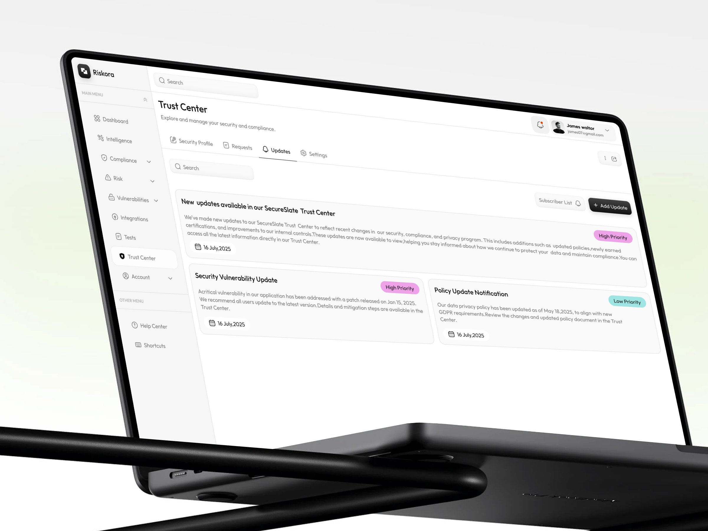 Trust Center - Security Updates Interface Design app app design b2b cyber cyber security website cybersecurity cybersecurity dashboard dashboard dashboard ui graphic design interface product saas security security updates service trust center ux web app web dashboard