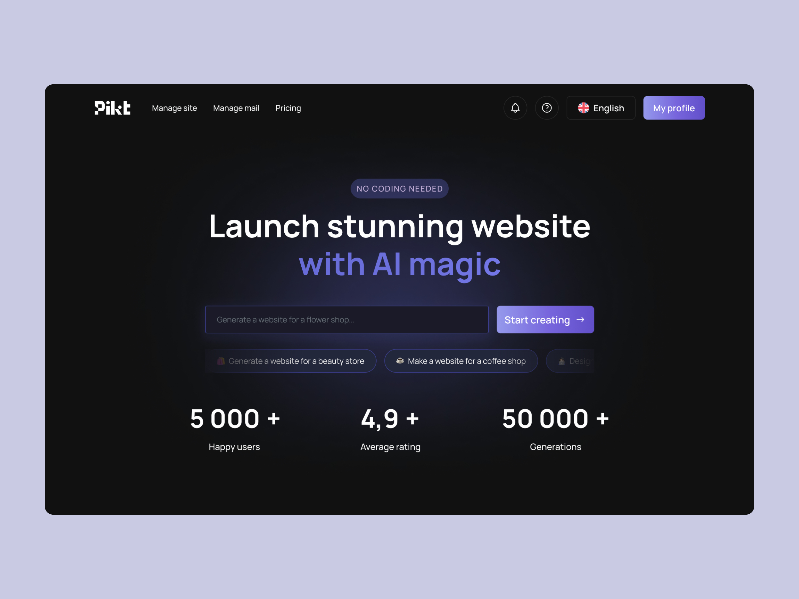 Example of AI Website Builder: Web Platform for Fast Site Creation