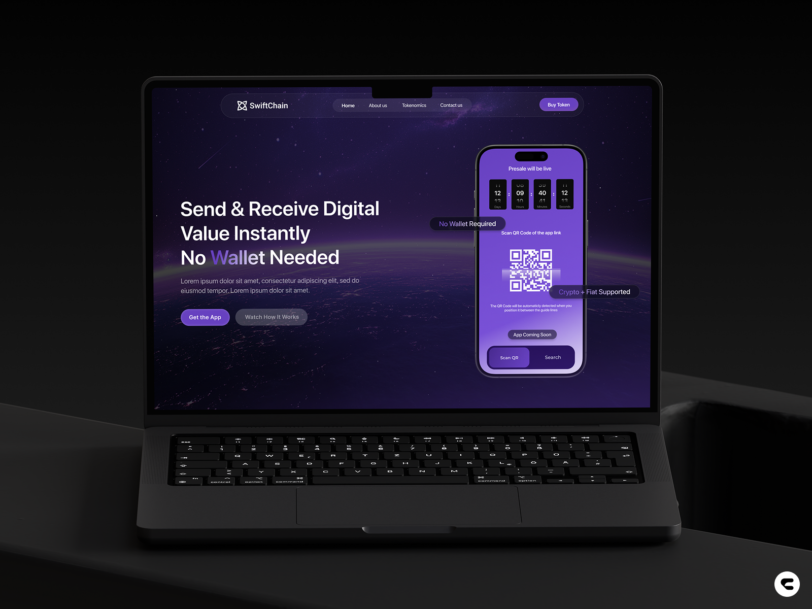 SwiftChain — Crypto Landing Page UI creativedesign cryptoui darkui designinspiration figmadesign fintech landing motion platform productdesign startupdesign ui wallet webdesign website