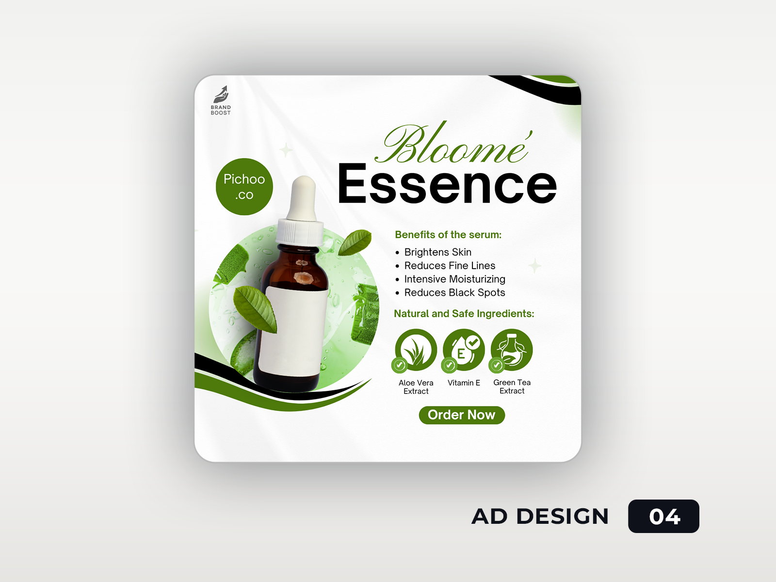 Bloom Essence Serum – Nature’s Radiance Ad artdirection beautybranding branding design designservice freelancedesign graphic design graphic designer graphicdesign greenaesthetic organicdesign productad serumdesign skincaread