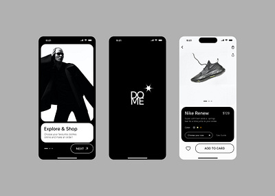 Dome - Mobile app concept app black white clothes concept design e commerce fashion logo mobile app onboarding product card shopping store typography ui ux