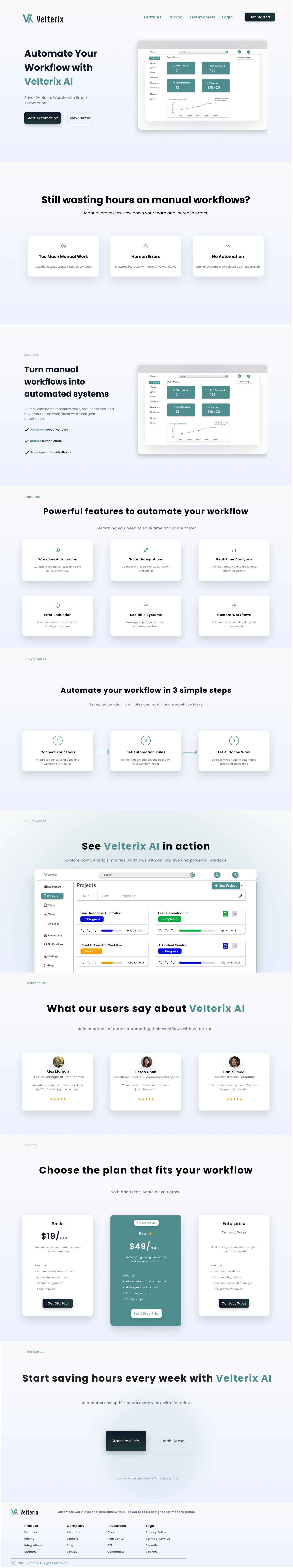 Velterix AI — SaaS Landing Page automation figma interface design landing page saas startup ui web design