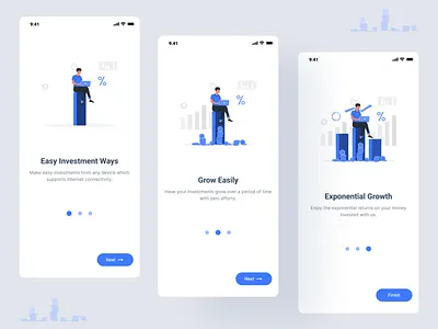 Onboarding - Finance/Investment App app blue bluetheme branding design finance grow growth illustration investingonboarding investment mobile mobiledesign money onboarding onboardingexperience steps ui useronboarding ux