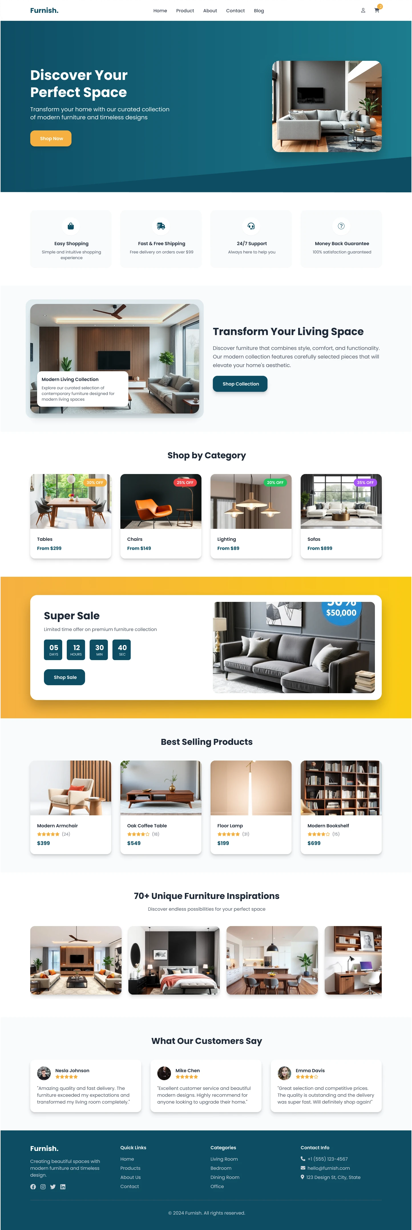 Modern Furniture And Interior Design Website landing page ui