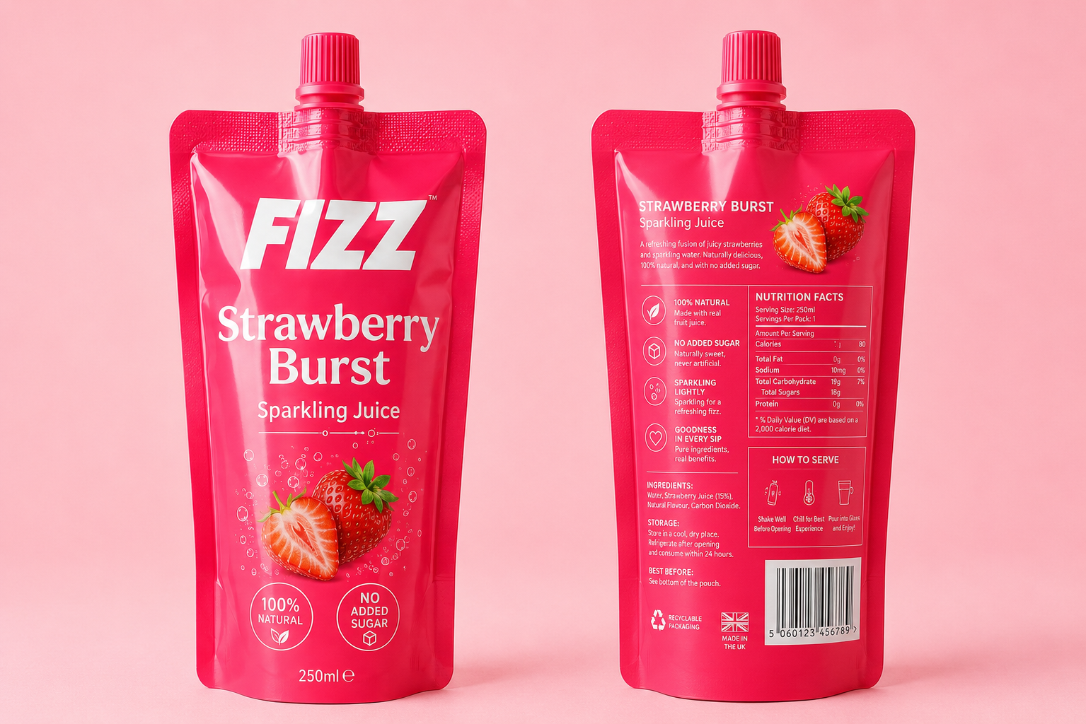 FIZZ — Bold Sparkling Juice (Brand Identity & Packaging Design) beverage branding bold branding bold logo design brand identity branding cpg design drink branding food and beverage graphic design packaging design pouch packaging product design sparkling juice