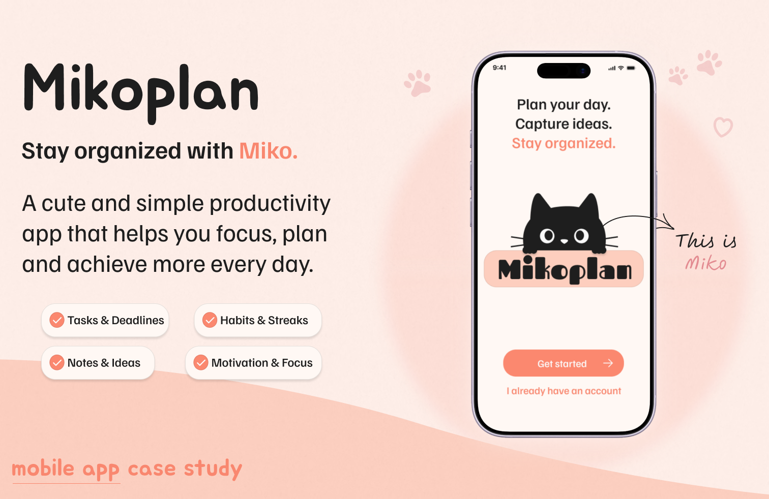 Mikoplan - Cute Productivity App app design case study figma habit tracker mobile app productivity task manager ui uiux ux