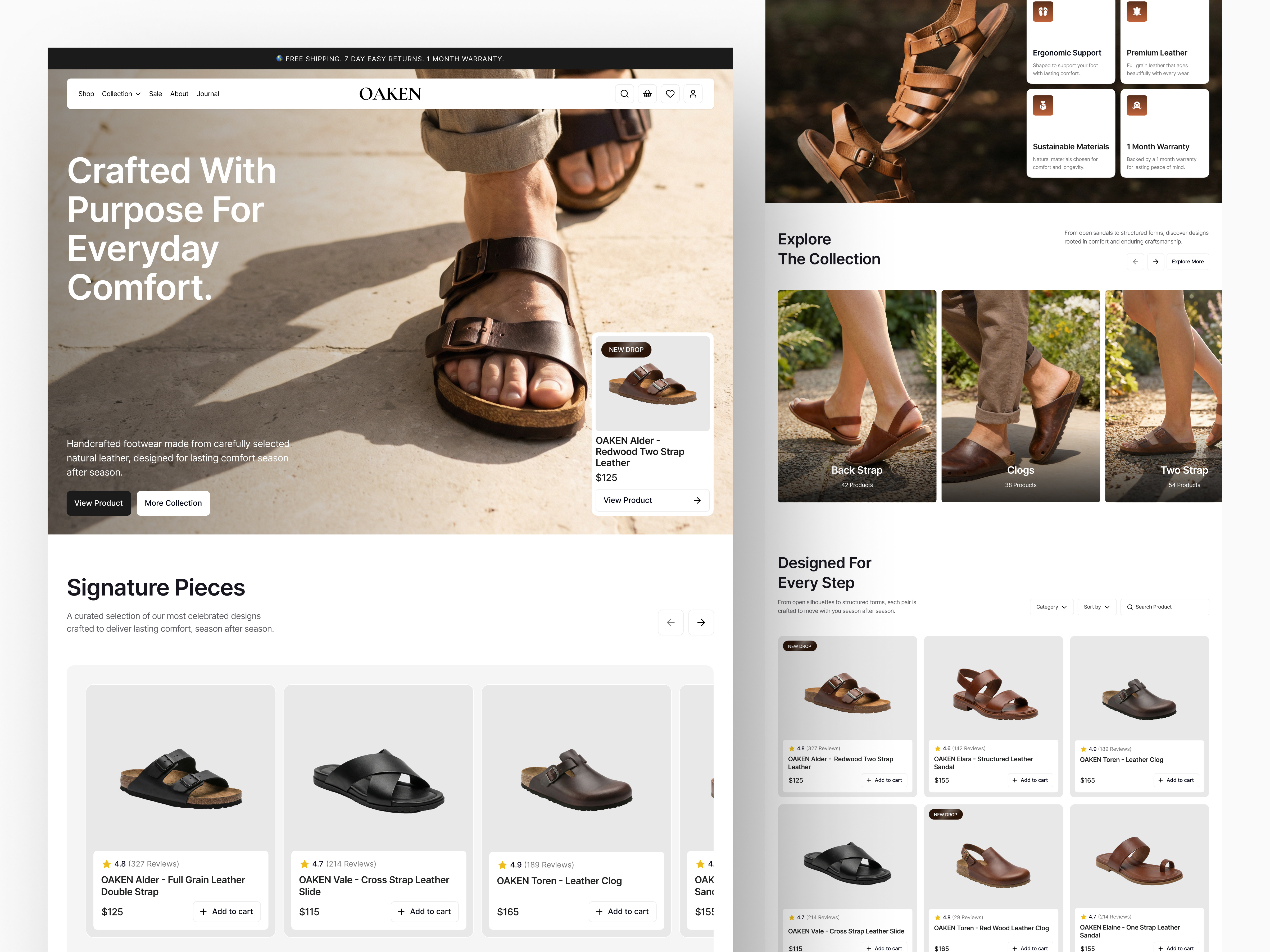 OAKEN - Premium Leather Sandals E-Commerce Website dribbble shot ecommerce design ecommerce website fashion ecommerce fashion website footwear website landing page leather sandals modern ecommerce online store premium brand product catalog product showcase product storytelling responsive design retail website shopping experience ui design ux design web design