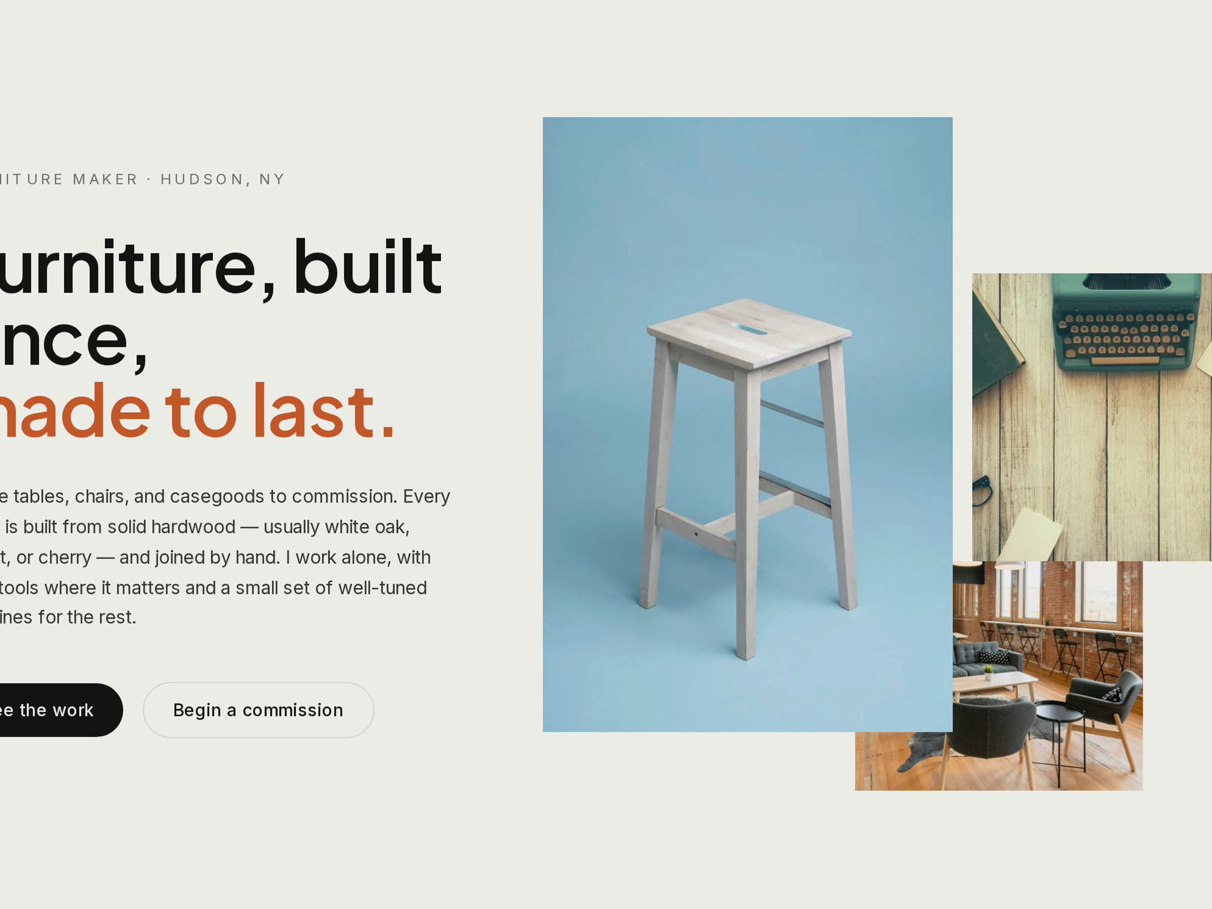 Custom woodworker — built once, made to last branding craft ecommerce editorial furniture small business typography ui visual design web design