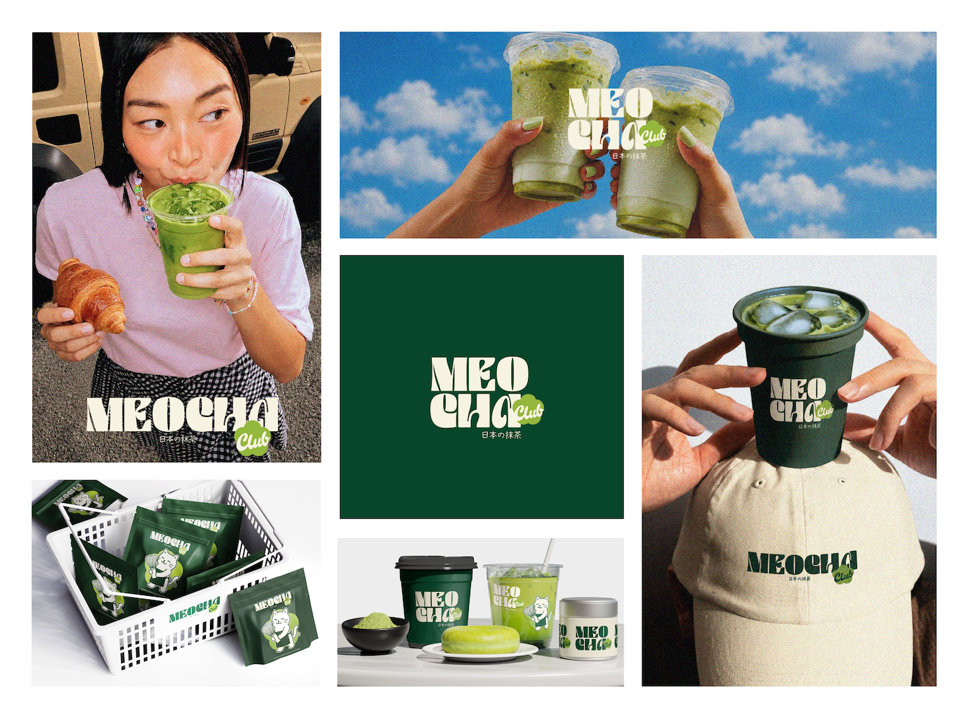 Branding for Meocha Club brand brand identity branding coffee brand coffee brand identity graphic design identity design illustration japanese brand logo matcha matcha brand matcha brand design matcha brand identity matcha branding matcha illustration matcha logo matcha packaging packaging design visual identity