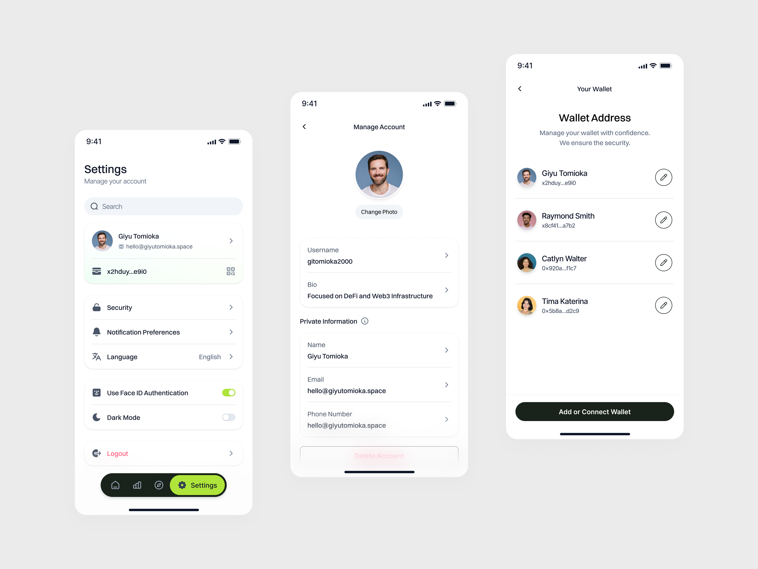 Payvexx - DeFi Mobile App Settings Page