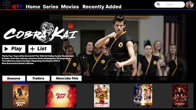 Daily Ui Challenge 025 - TV App Streaming Cobra Kai 025 3d branding cobra kai daily ui challenge design figma graphic design illustration logo ott straming tv app ui ux vector