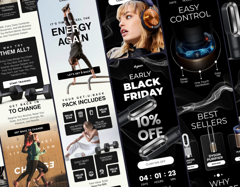 Email marketing welcome flow & newsletter, Health fitness figma d2c digital dtc email campaign email design email designer email layout email newsletter fashion fitness headphones luxury email template shopify emails welcome email welcome flow