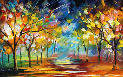 NIGHT FOREST 48"x36" (120cm x 90cm) — oil painting on canvas leonidafremov