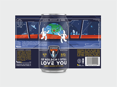 Of Kolsch I Still Love you astronaut branding can mocup craft beer design earth exploration graphic design hops icon illustration logo love mars planets space space city stars typo vector