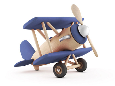 Low poly wooden toy airplane
