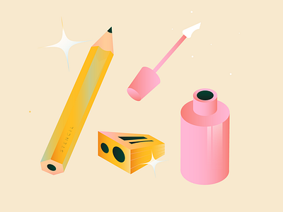 Pencil, Sharpener and Tippex cute desk drawing gradient icon illustration isometric items notes objects office pencil school sharpener tippex ui vector wfh work yellow