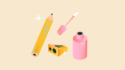 Pencil, Sharpener and Tippex cute desk drawing gradient icon illustration isometric items notes objects office pencil school sharpener tippex ui vector wfh work yellow