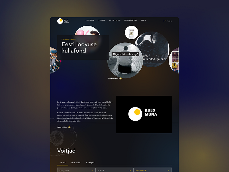 Kuldmuna Arhiiv Webpage archive awards design estoniandesign hero landing mimimal responsive ui ux web web design webpage