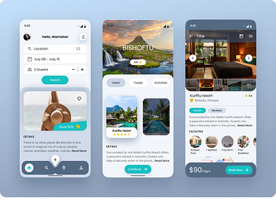 Voyage Hotel Booking Mobile App app booking clean hotel minimal mobile property real steat renting reservation resort room booking travel trip ui ux vacation