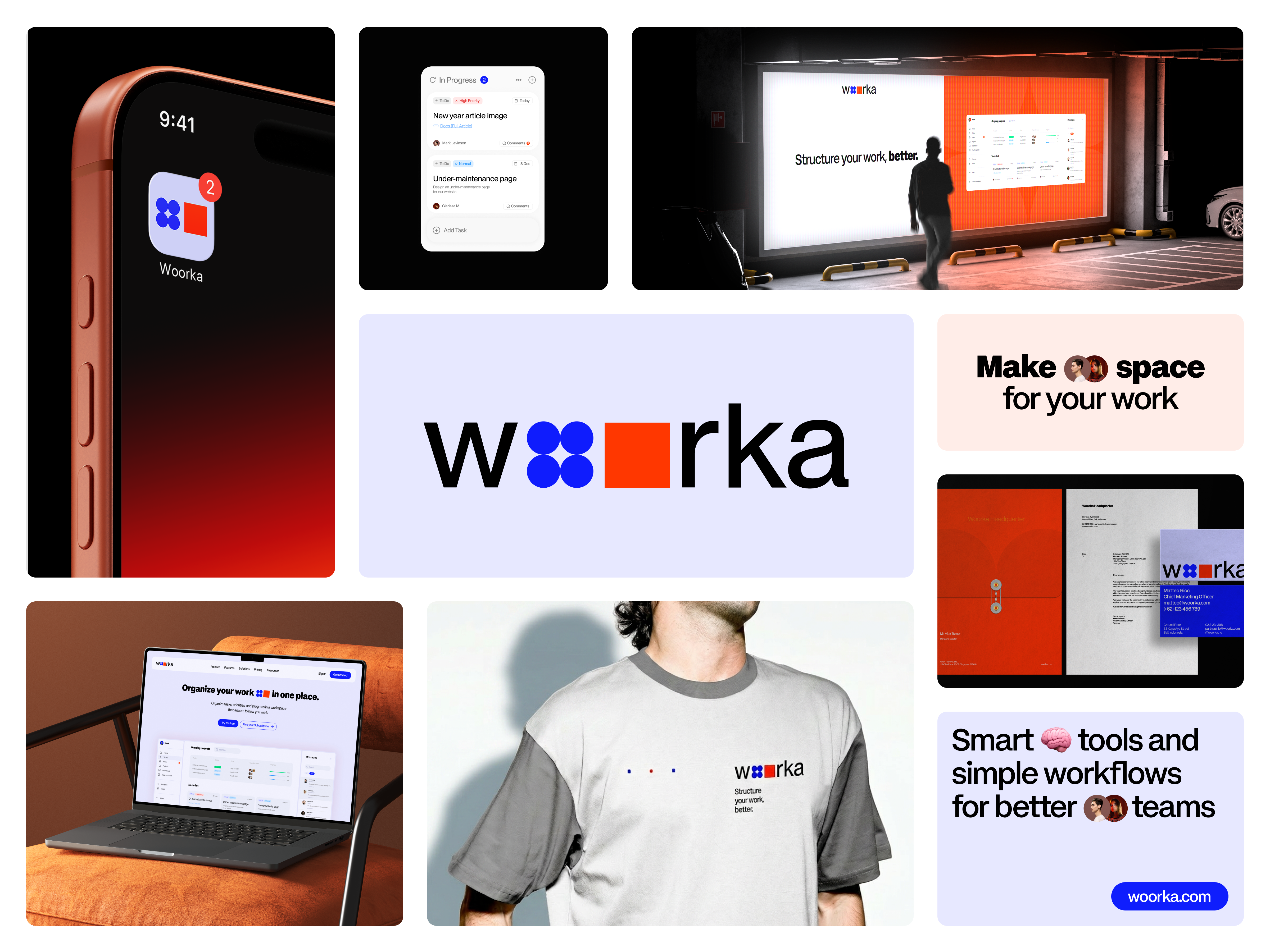 Woorka — Visual Identity for a Work Management Platform branding graphic design logo marketing design motion graphics saas social media design tech tech companies ui ui ux visual identity website design