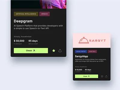 Project's card | SeedStartups app design ui ux webapp