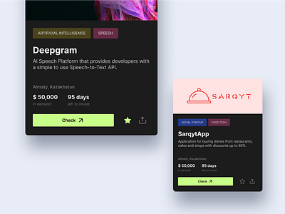 Project's card | SeedStartups app design ui ux webapp