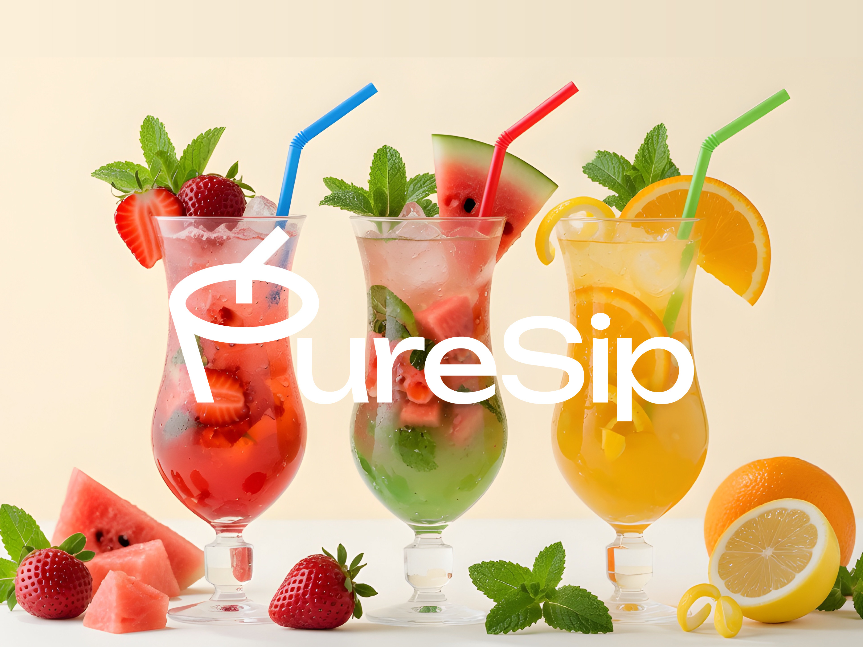 PureSip - Creative Juice, Organic Fruit Drink,  Logo Design