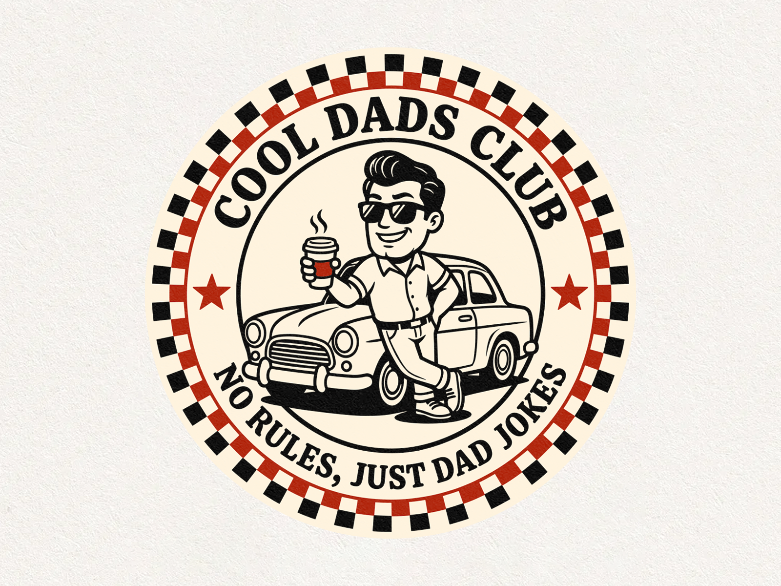 Retro Mascot Logo, Cool Dads Club T-Shirt Design 50s style apparel badge branding clothing cool dad dad jokes fathers day graphic design illustration logo mascot merchandise print on demand retro illustration streetwear t shirt t shirt design typography vintage character
