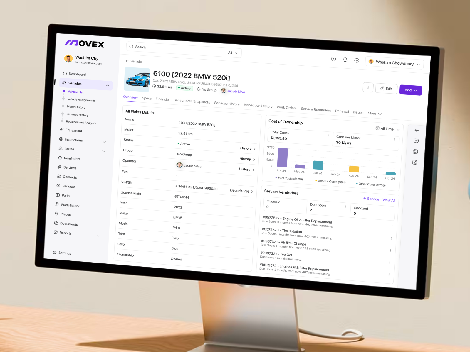 Fleet Management Vehicle Details Dashboard | Movex